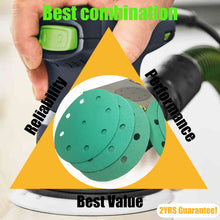 Load image into Gallery viewer, 5 inch 9 hole Velcro Sanding Discs Film Green Line 50pcs Pack Grit 60-3000