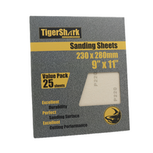 Load image into Gallery viewer, TigerShark Hook and loop Abrasive cloth and paper Back Sanding Sheets 9 inch by 11 inch Grit 25pcs Abrasive Cloth Gold Line Special Anti Clog Coating
