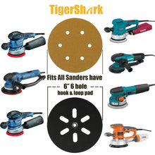 Load image into Gallery viewer, 6 inch 6 hole Velcro Sanding Discs Paper Gold Line 50pcs Pack Grit60-400