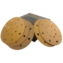 Load image into Gallery viewer, 6 inch 17 hole Velcro Sanding Pads Paper Gold Line 50pcs Pack Grit60-400