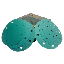 Load image into Gallery viewer, 6 inch 17 hole Velcro Sanding Discs Film Green Line 50pcs Pack Grit 60-3000

