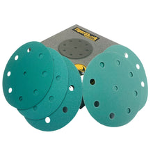 Load image into Gallery viewer, 5 inch 9 hole Velcro Sanding Discs Film Green Line 50pcs Pack Grit 60-3000

