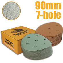 Cargar imagen en el visor de la galería, 90mm 7 hole RO90 Velcro Sanding Discs 100pcs Pack Grit40-1500
