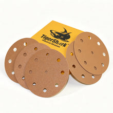 Load image into Gallery viewer, 5 inch 9 hole Velcro Sanding Pads Paper Gold Line 50pcs Pack Grit 60-400 for festool
