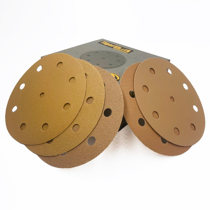 5 inch 9 hole Velcro Sanding Pads Paper Gold Line 50pcs Pack Grit60-400